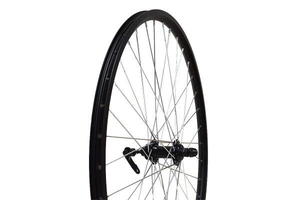 Колесо 26" MTB переднее, двойной обод Qijian DA18, 36H, черный, втулка AFD-801 DISC QR 36H, резьбовой диск, 100 мм, эксцентрик